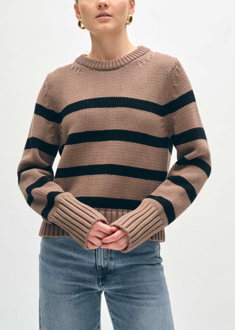 Organic Cotton Striped Crewneck - Mocha/Black - White and Warren Canada - Danali