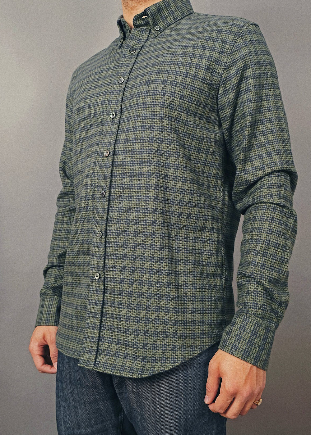 Houndstooth Plaid Flannel Shirt - Olive - Outclass Canada - Danali