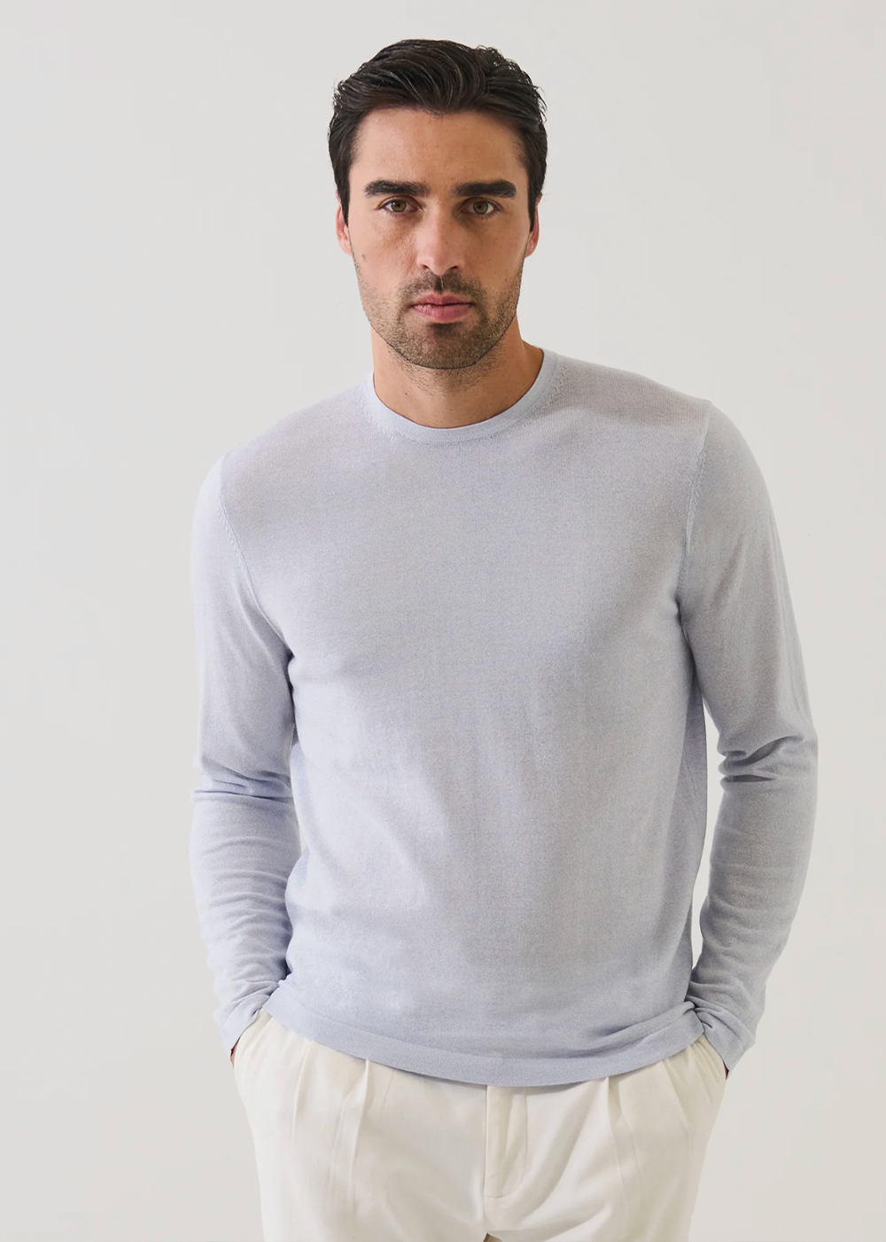 Cotton Cupro Crewneck Sweater - Ocean - Patrick Assaraf Canada - Danali - P154C06B