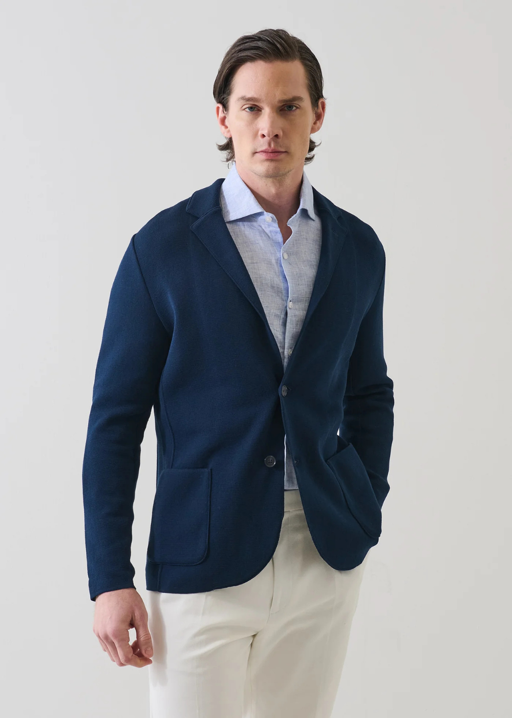 Half-Milano Cotton 2 Button Knit Blazer - Navy - Patrick Assaraf Canada - Danali - P3124J22B