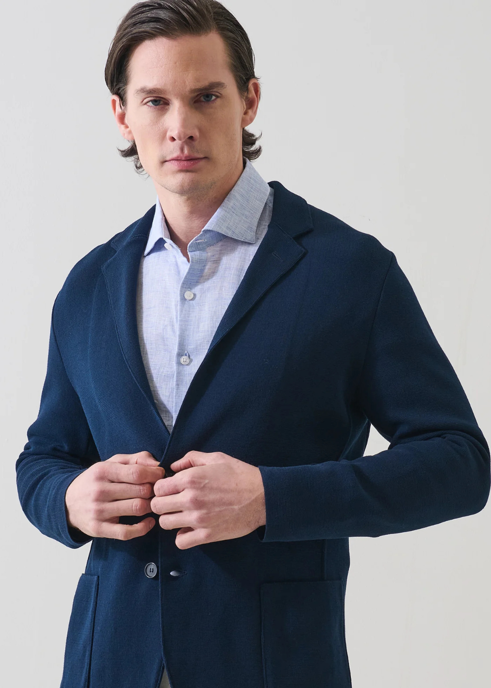 Half-Milano Cotton 2 Button Knit Blazer - Navy - Patrick Assaraf Canada - Danali - P3124J22B