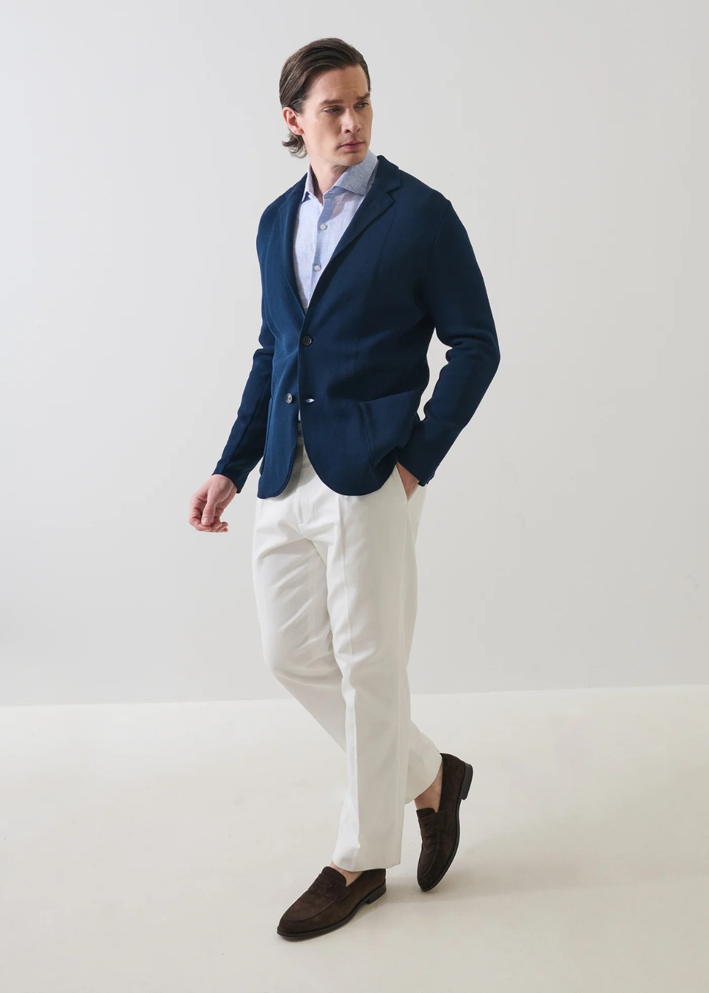 Half-Milano Cotton 2 Button Knit Blazer - Navy - Patrick Assaraf Canada - Danali - P3124J22B