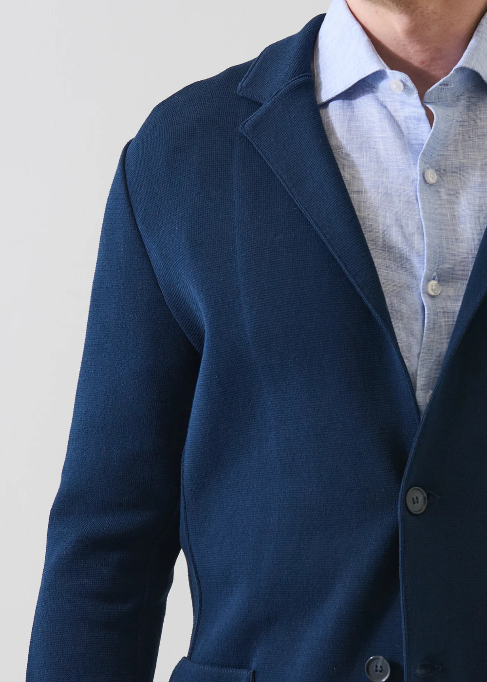 Half-Milano Cotton 2 Button Knit Blazer - Navy - Patrick Assaraf Canada - Danali - P3124J22B