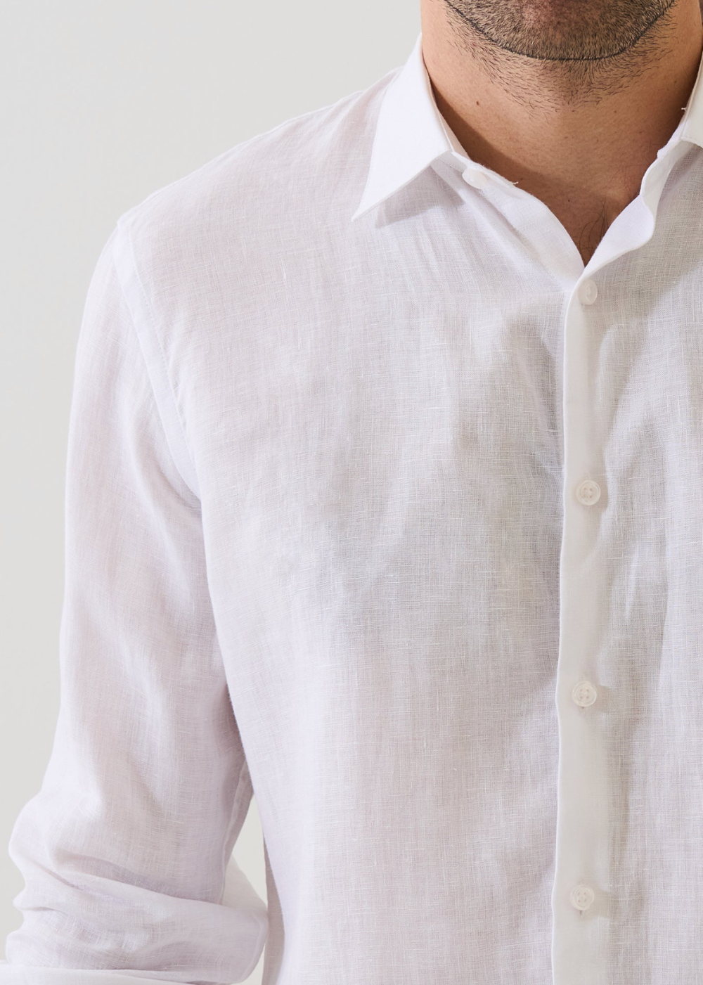 Linen Chambray Point Collar Sport Shirt - White - Patrick Assaraf Canada - Danali - P4313W21B