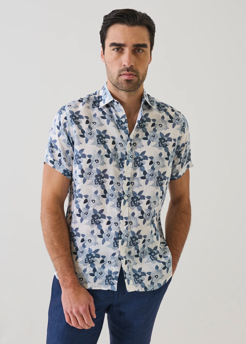 Tropical Floral Linen Sport Shirt - Shoreline - Patrick Assaraf Canada - Danali - P4322W86B