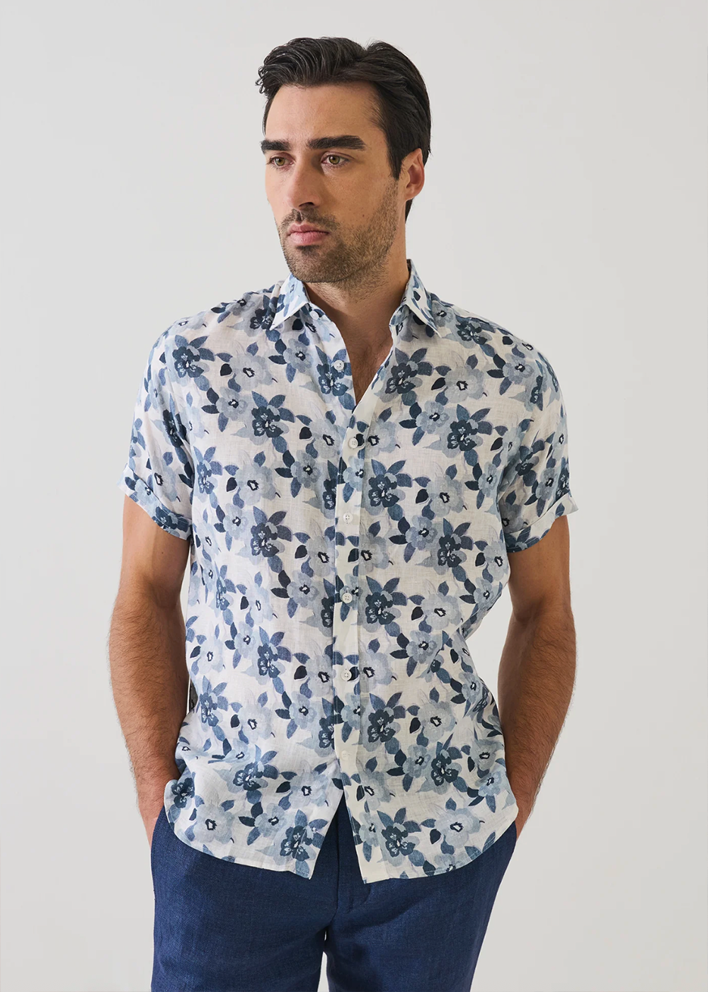 Tropical Floral Linen Sport Shirt - Shoreline - Patrick Assaraf Canada - Danali - P4322W86B