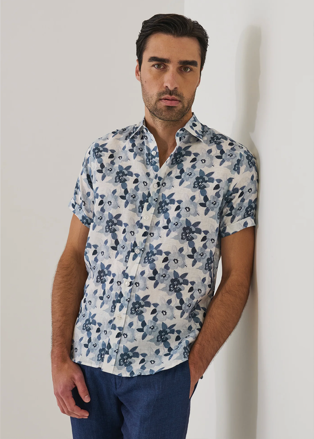 Tropical Floral Linen Sport Shirt - Shoreline - Patrick Assaraf Canada - Danali - P4322W86B