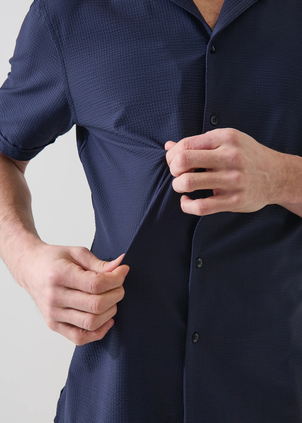 Seersucker Cotton Stretch Camp Collar Shirt - Navy - Patrick Assaraf Canada - Danali - P4703W23B