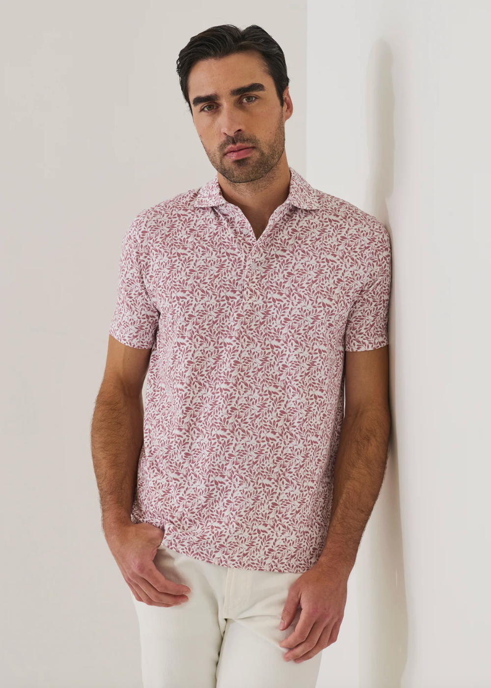 Mini Leaf Print Polo - Dusty Pink - Patrick Assaraf Canada - Danali - P9502P12B