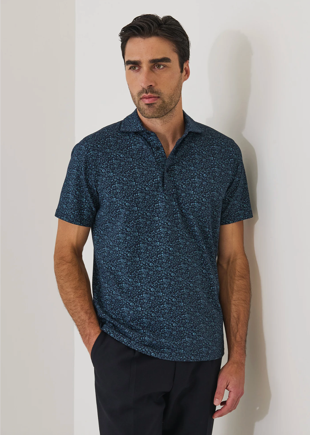 Mini Floral Print Polo - Haze - Patrick Assaraf Canada - Danali - P9522P12B