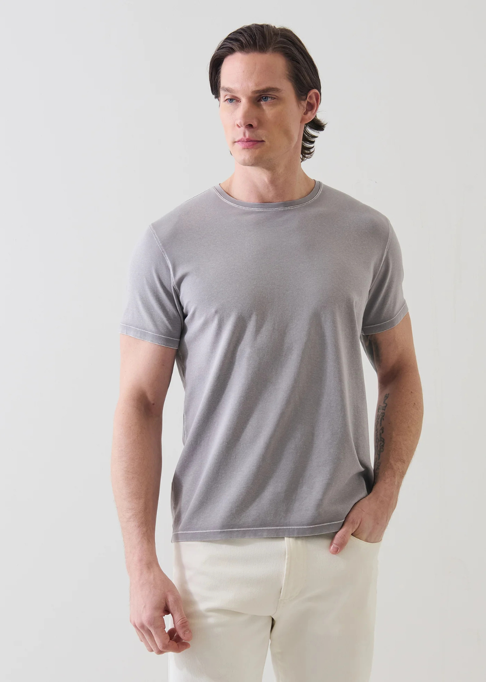 Pima Cotton Stretch Vintage Wash Crew - Pewter - Patrick Assaraf Canada - Danali - P95C07X