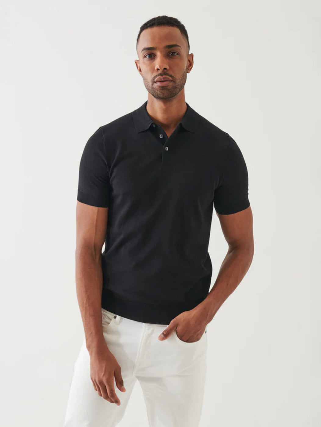 Cotton Cupro 3 Button Polo - Black - Patrick Assaraf Canada - Danali