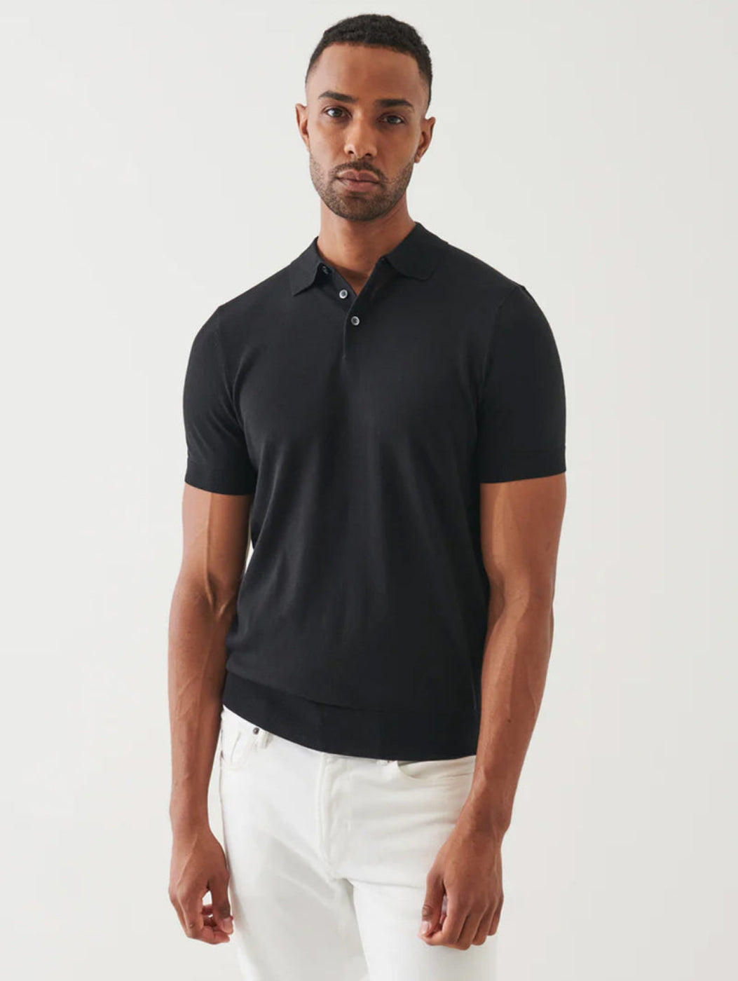 Cotton Cupro 3 Button Polo - Black - Patrick Assaraf Canada - Danali