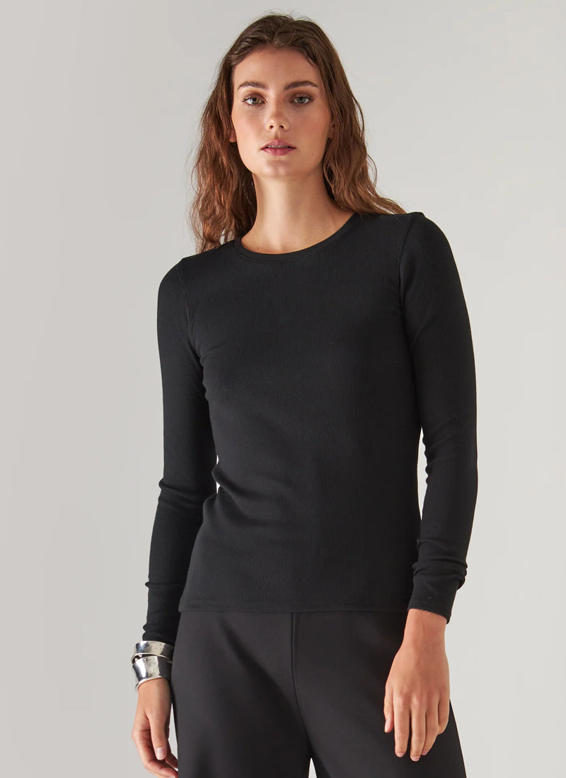 Cotton/Modal Vintage Rib Long Sleeve Crew T-Shirt - Black - Patrick Assaraf Canada - Danali