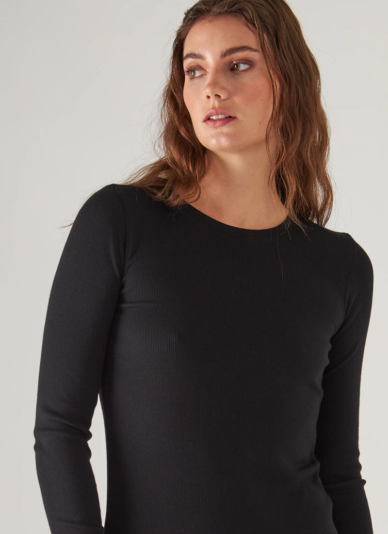 Cotton/Modal Vintage Rib Long Sleeve Crew T-Shirt - Black - Patrick Assaraf Canada - Danali