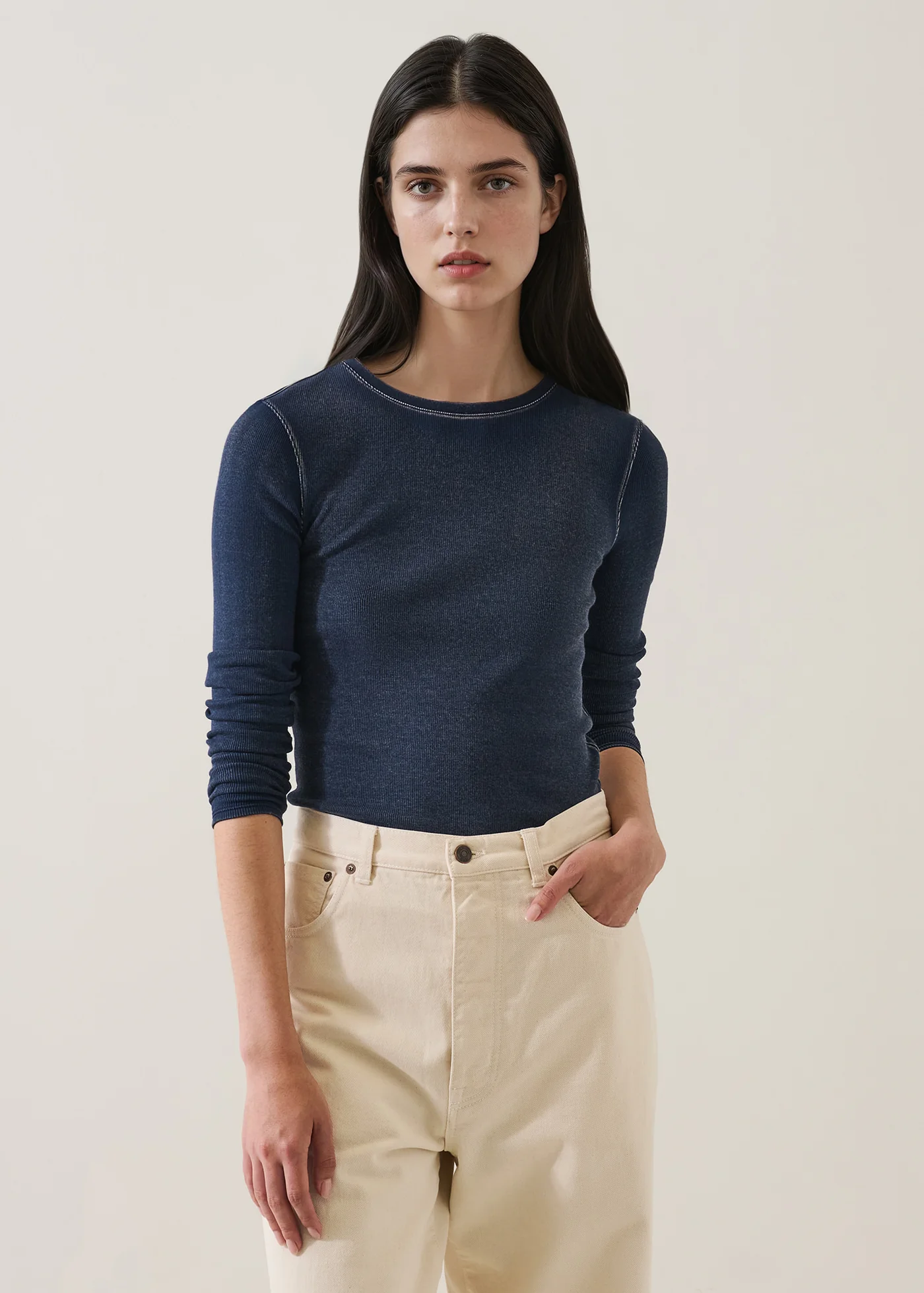 Cotton/Modal Vintage Rib Long Sleeve Crew T-Shirt - Twilight - Patrick Assaraf Canada - Danali