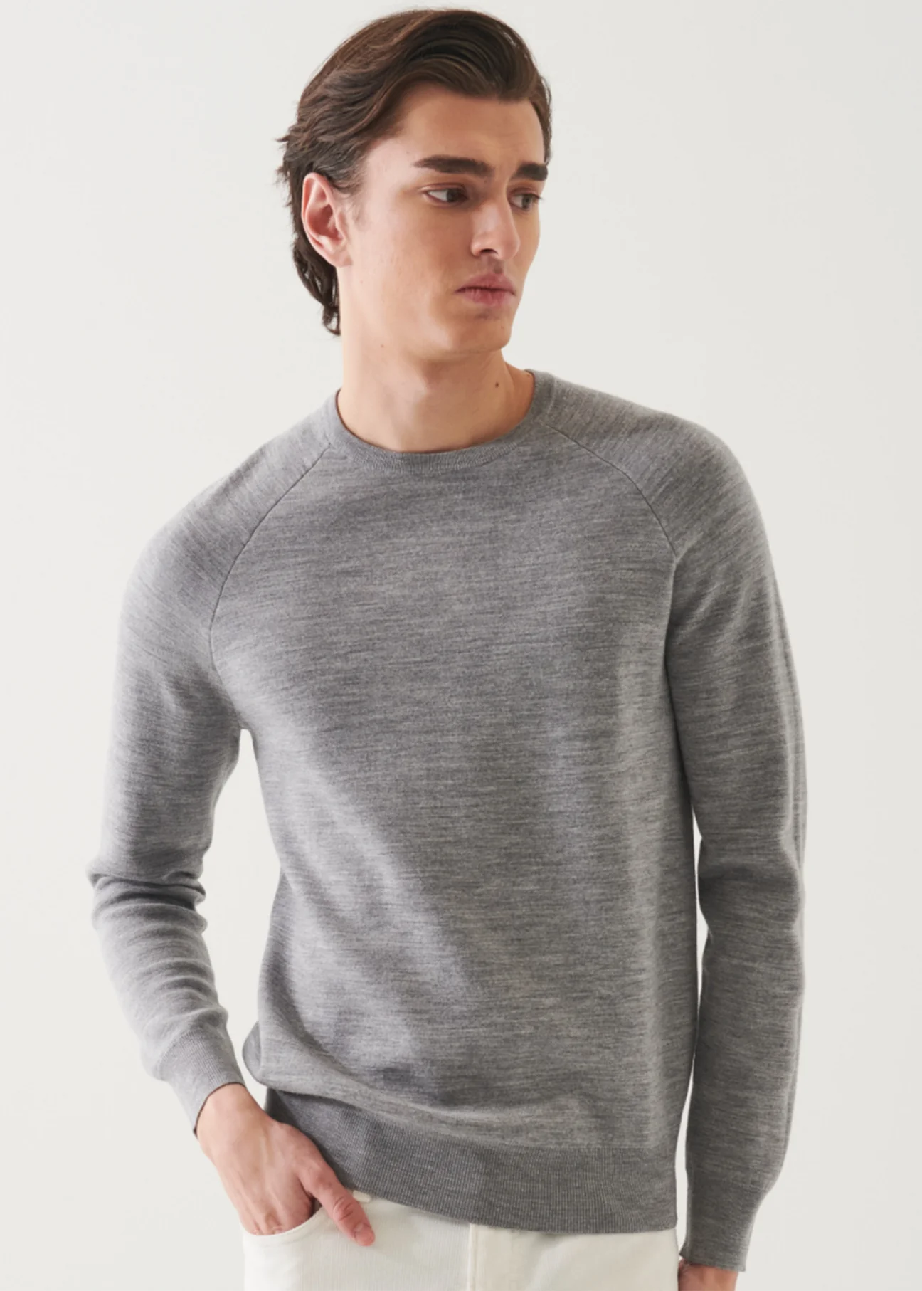 Double Face Raglan Sleeve Crewneck Sweater - Mist Shadow - Patrick Assaraf Canada - Danali
