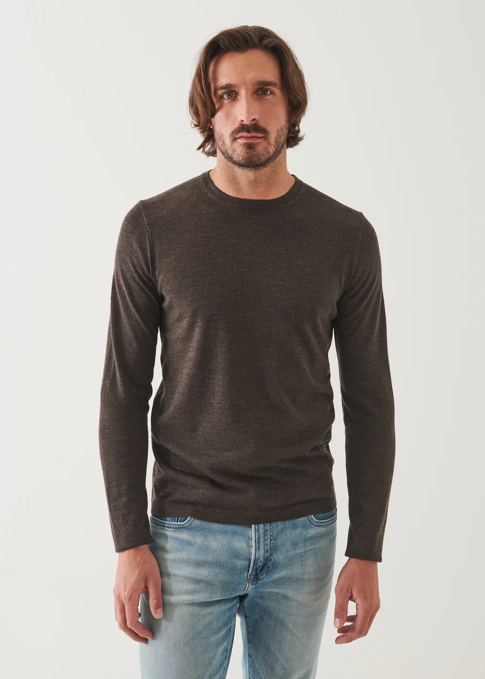 Extra-Fine Merino Crewneck - Mahogany Mouline - Patrick Assaraf Canada - Danali