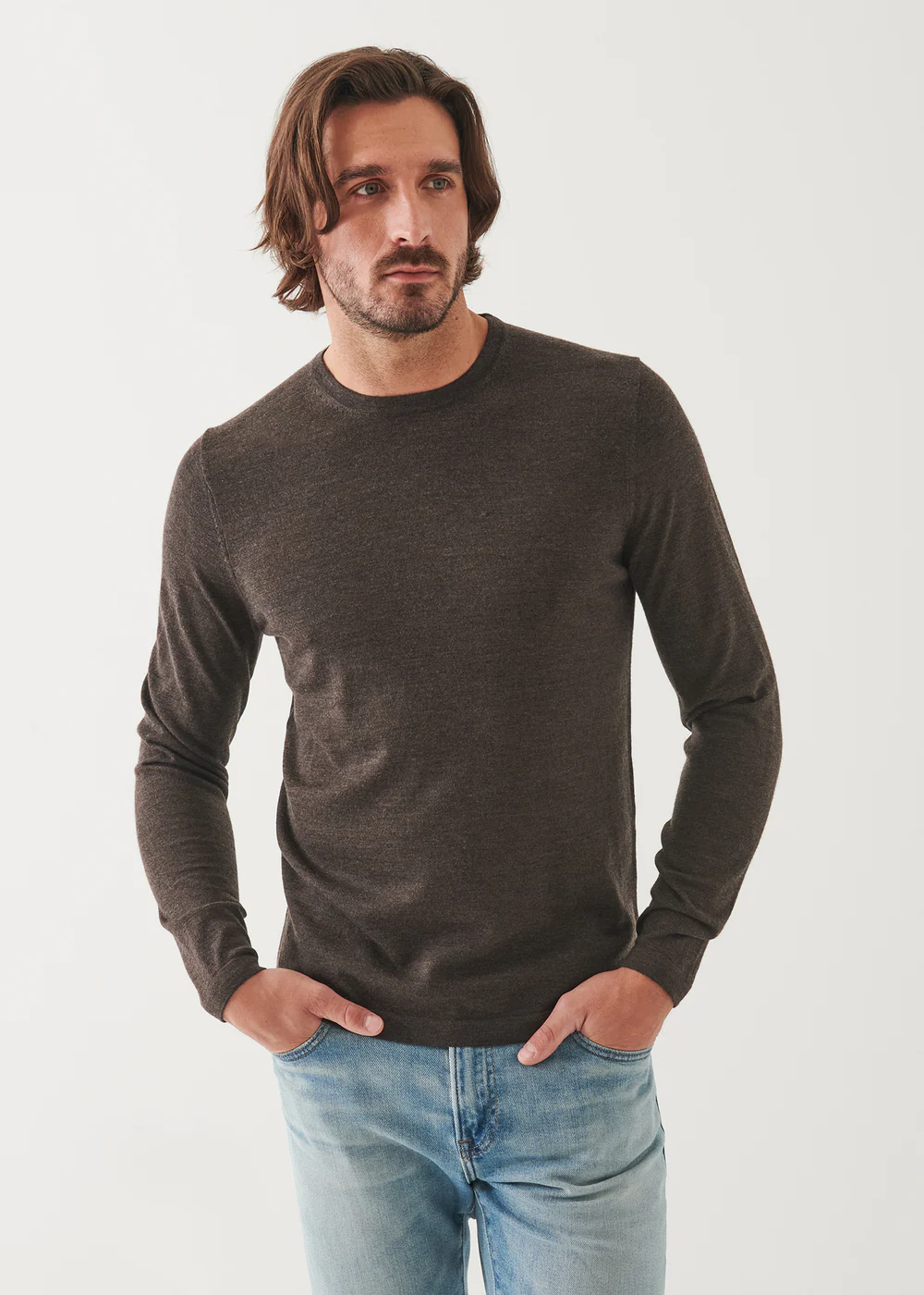 Extra-Fine Merino Crewneck - Mahogany Mouline - Patrick Assaraf Canada - Danali