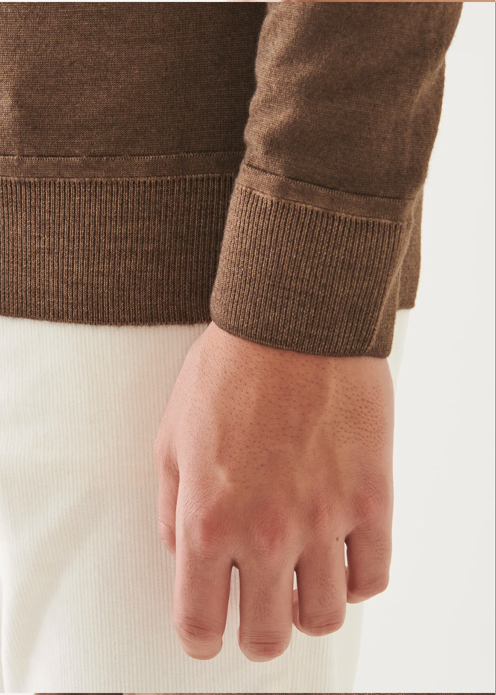 Extra-Fine Merino Vintage Wash Ribbed Hem Crewneck - Nougat Melange - Patrick Assaraf Canada - Danali
