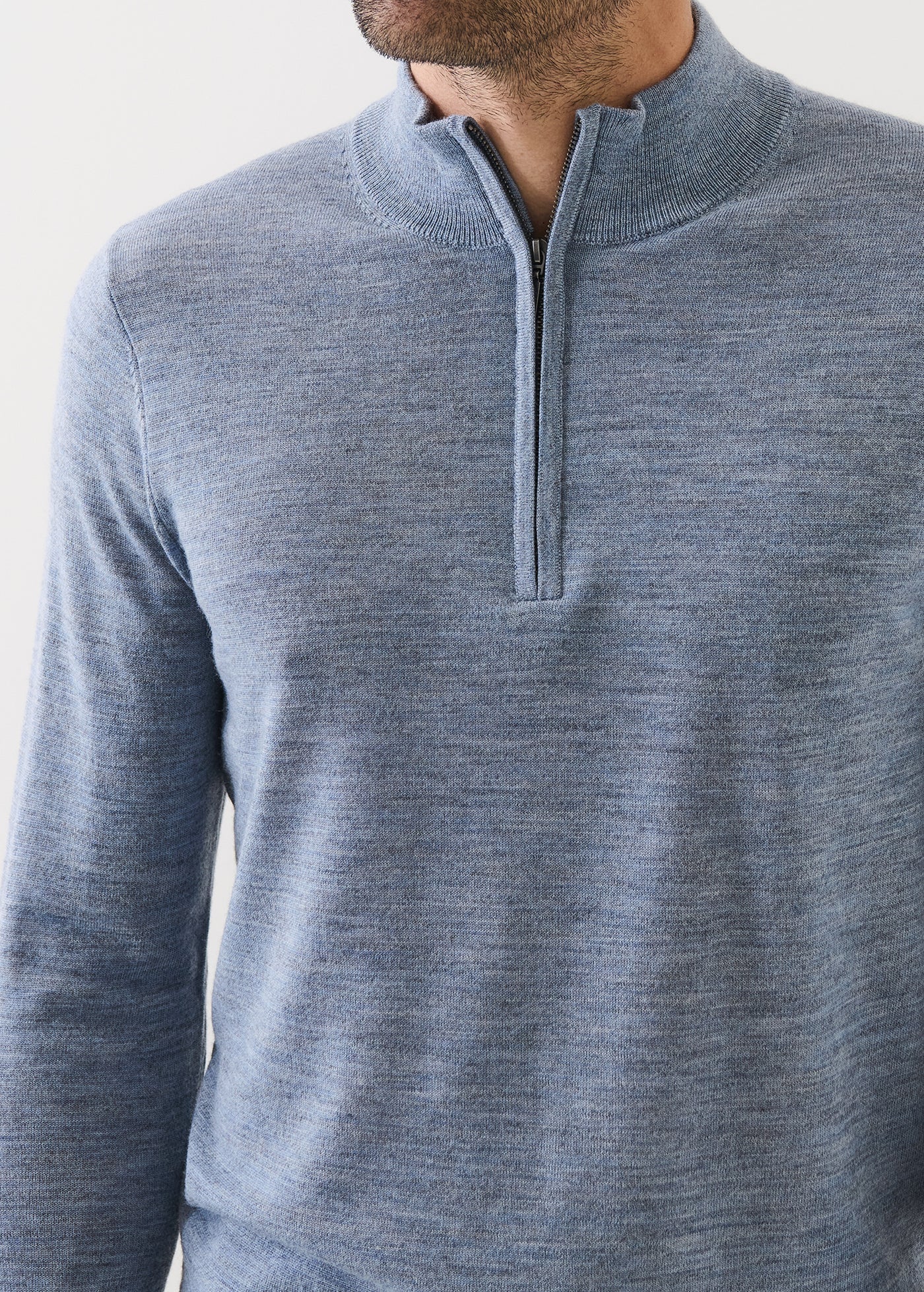 Extra Fine Merino 1/4 Zip Mockneck Sweater - Dusky Blue - Patrick Assaraf Canada - Danali