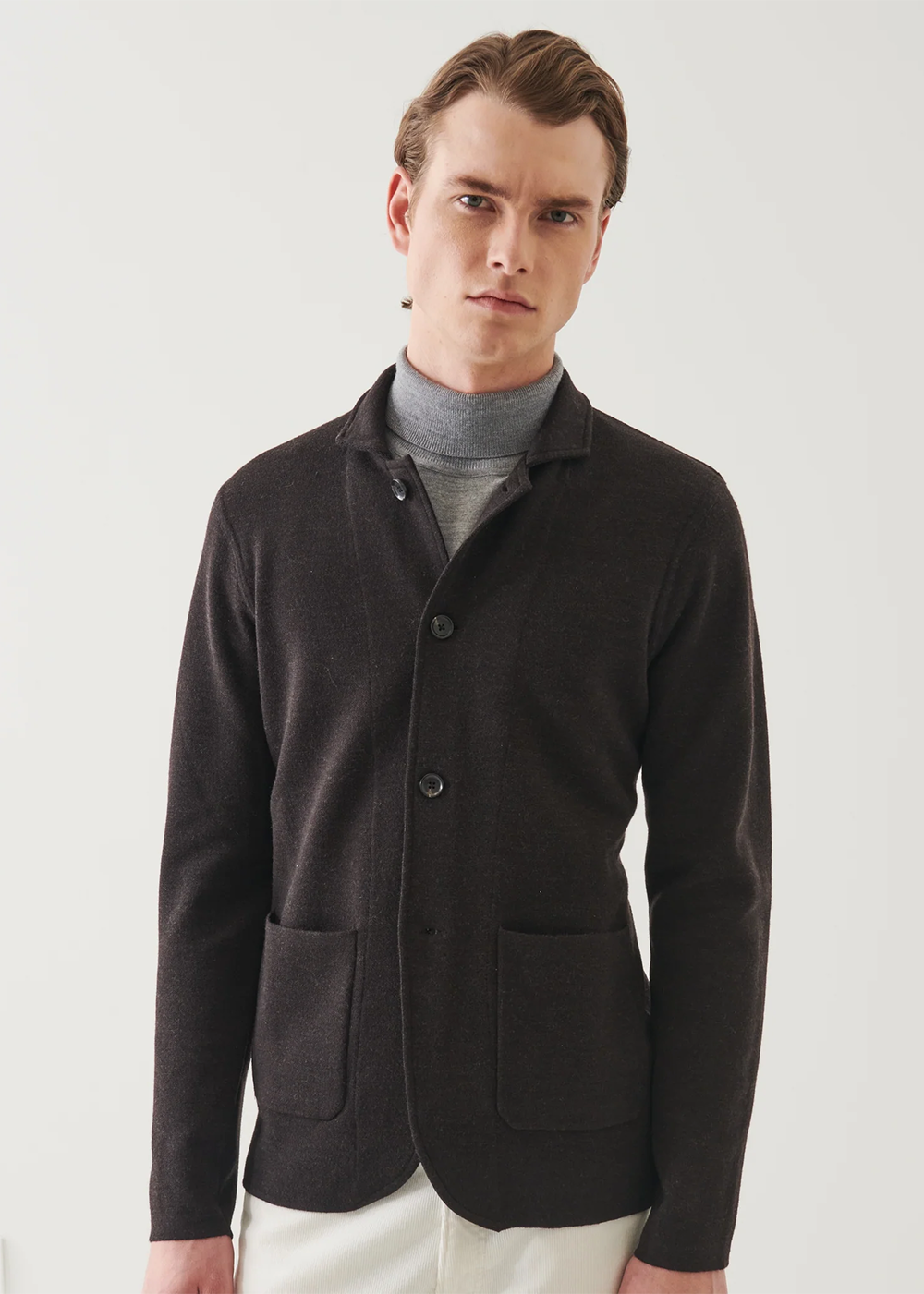 Extra Fine Merino Double Face Button Jacket - Brownie - Patrick Assaraf Canada - Danali