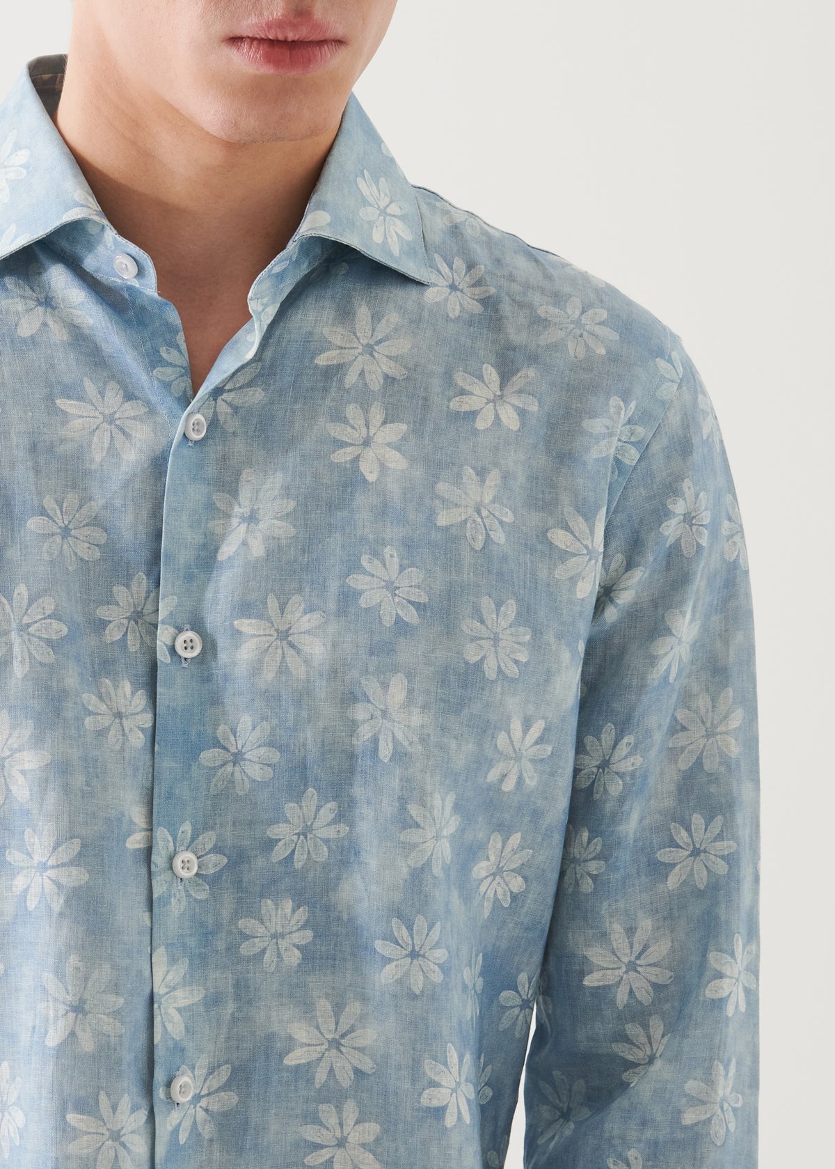 Floral Linen Spread Collar Shirt - Cloud - Patrick Assaraf Canada - Danali