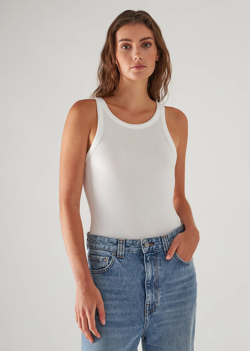 High Crew Rib Tank Top - White - Patrick Assaraf Canada - Danali - W954C12