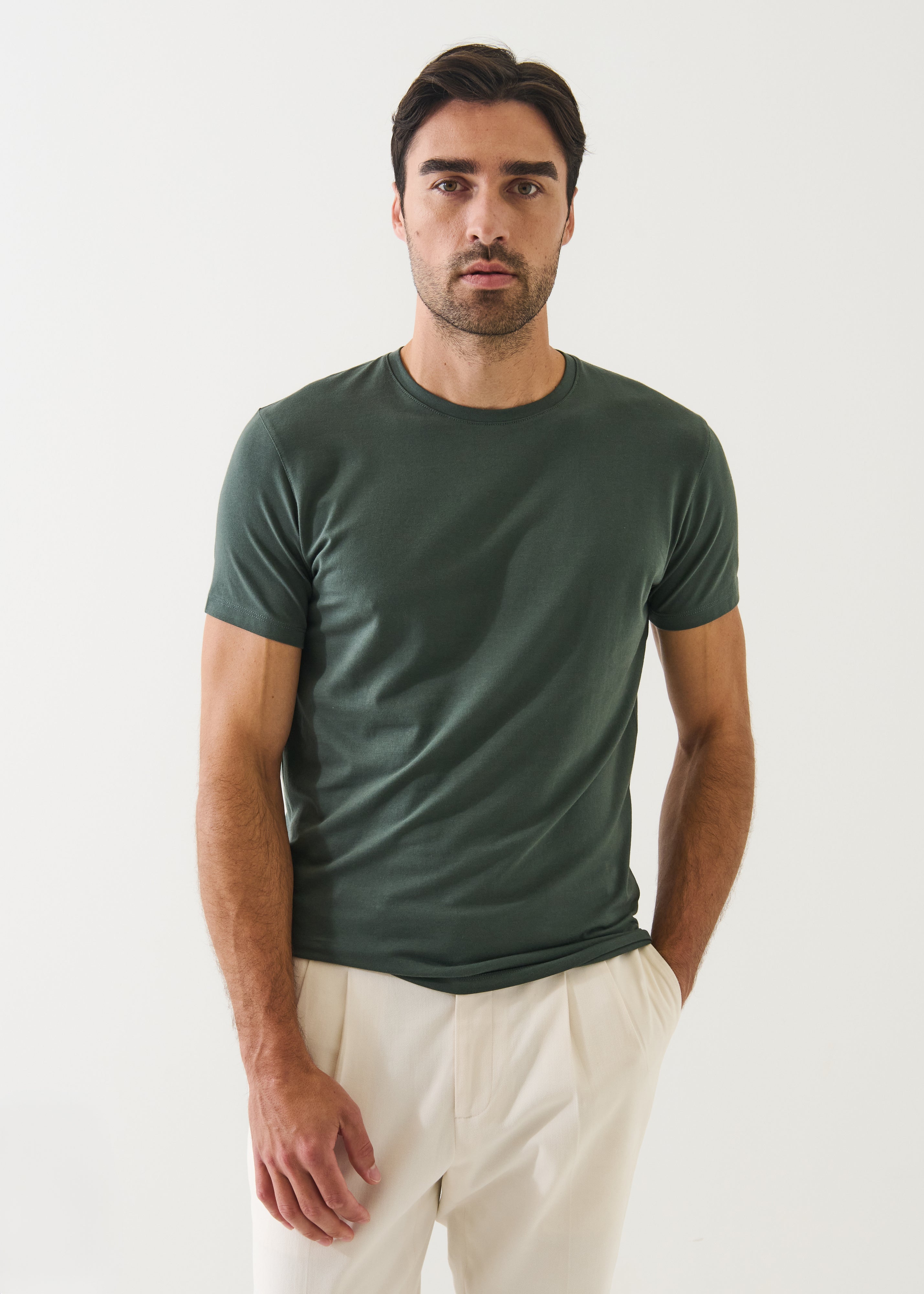 Iconic Pima Cotton Stretch Crew T-Shirt - Rainforest - Patrick Assaraf Canada - Danali