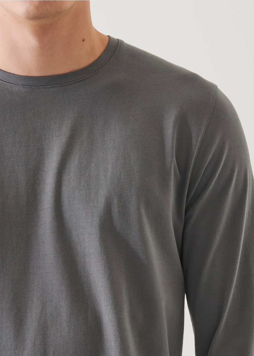 Iconic Pima Stretch Long Sleeve T-Shirt - Middle Grey - Patrick Assaraf Canada - Danali