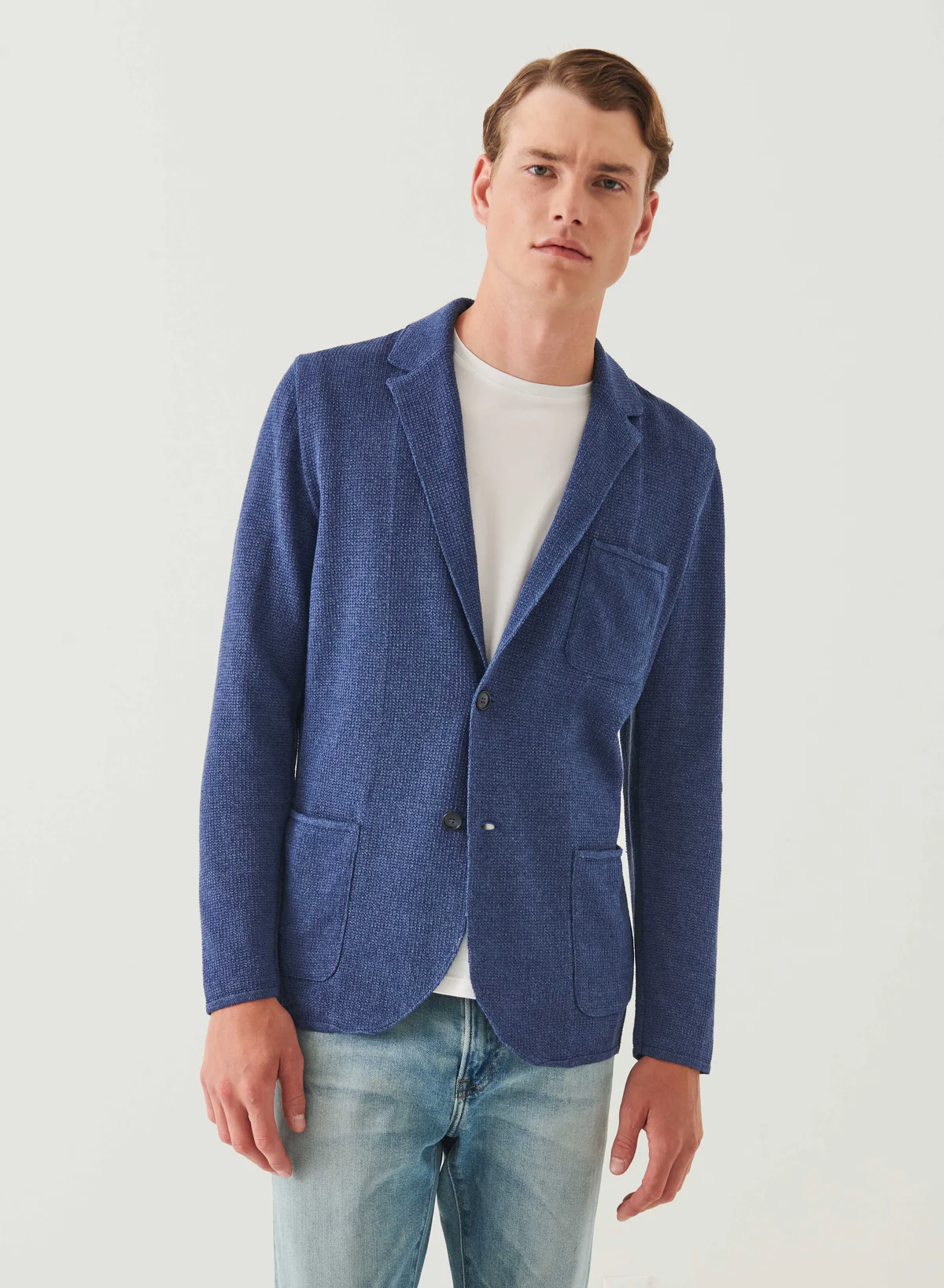 Linen Cotton Textured Knit Blazer - Marine - Patrick Assaraf Canada - Danali