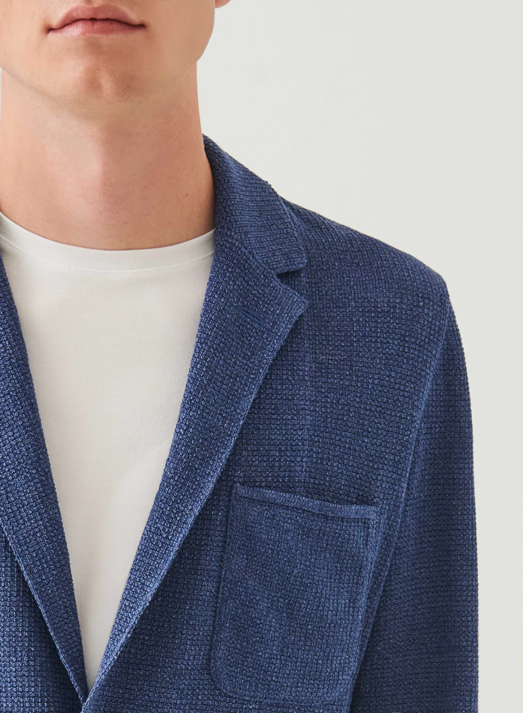 Linen Cotton Textured Knit Blazer - Marine - Patrick Assaraf Canada - Danali