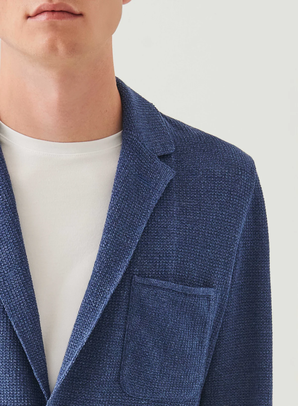 Linen Cotton Textured Knit Blazer - Marine - Patrick Assaraf Canada - Danali