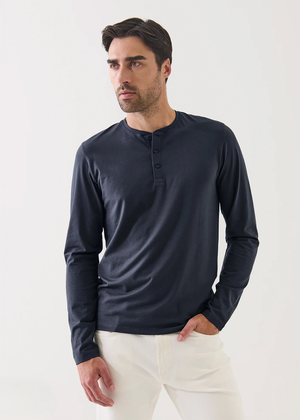 Long Sleeve Henley T-Shirt - Midnight - Patrick Assaraf Canada - Danali