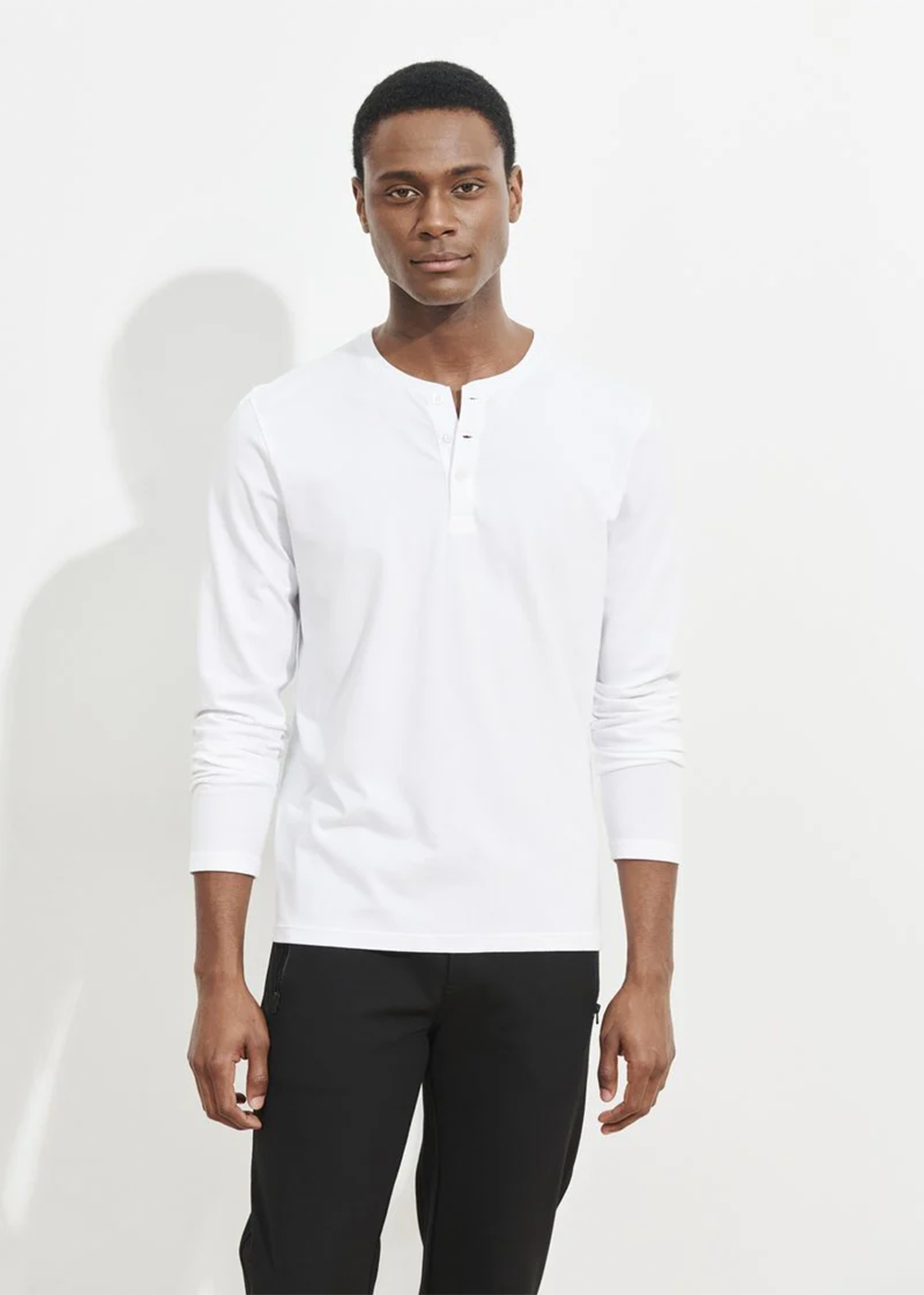 Long Sleeve Henley T-Shirt - White - Patrick Assaraf Canada - Danali
