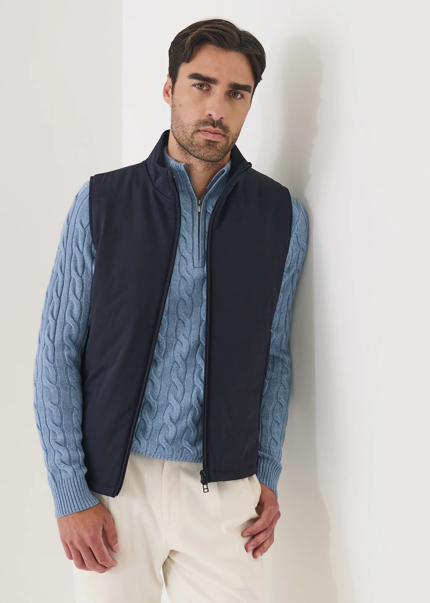 Nucleo Quilted Full Zip Mixed Media Vest - Dark Navy - Patrick Assaraf Canada - Danali