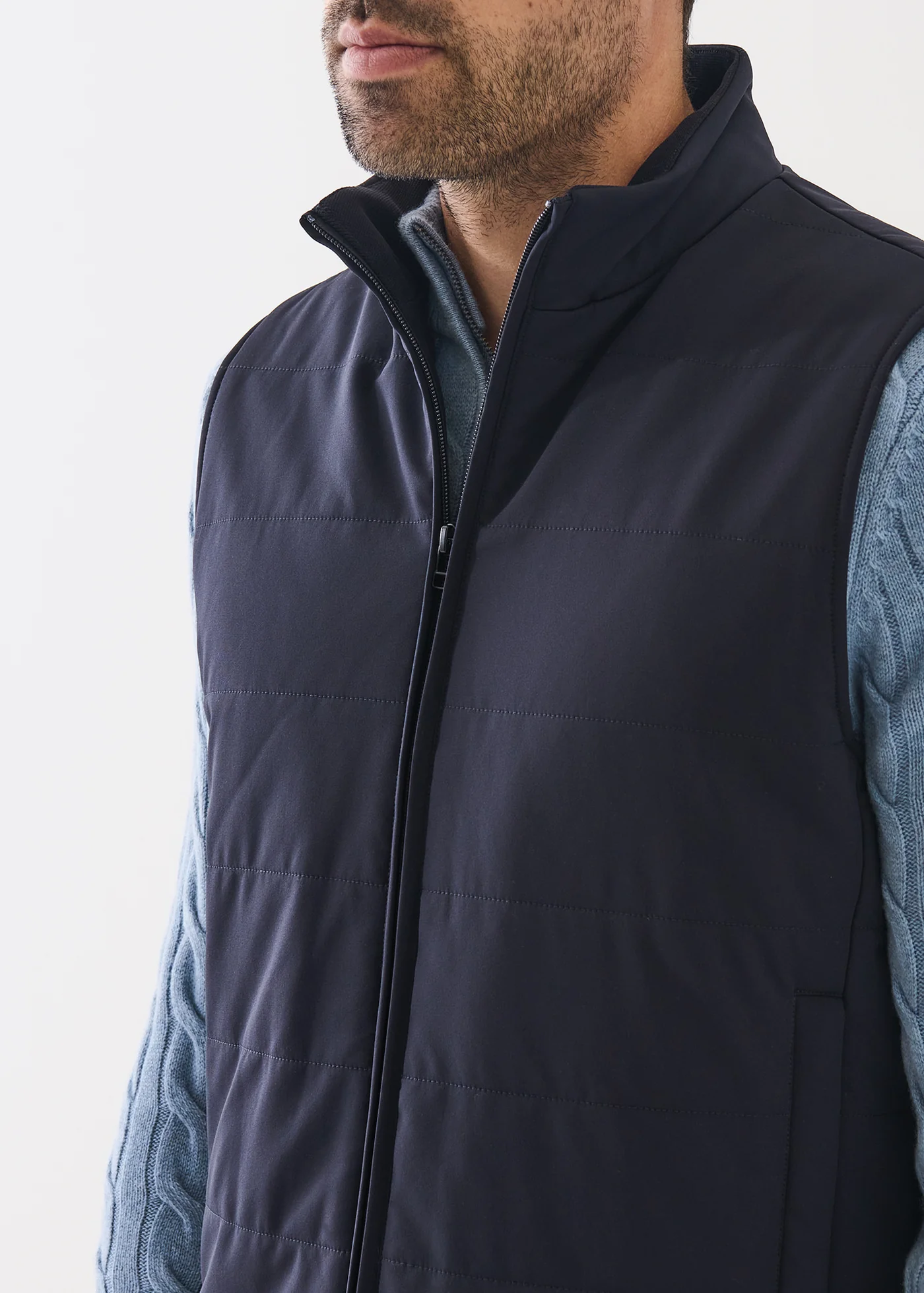Nucleo Quilted Full Zip Mixed Media Vest - Dark Navy - Patrick Assaraf Canada - Danali