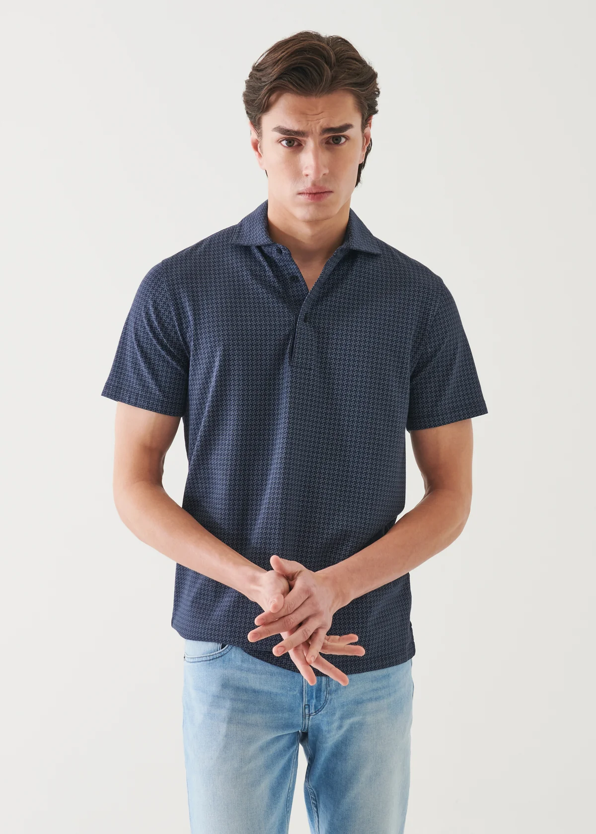 Pima Cotton Stretch Neat Printed Polo - Midnight - Patrick Assaraf Canada - Danali
