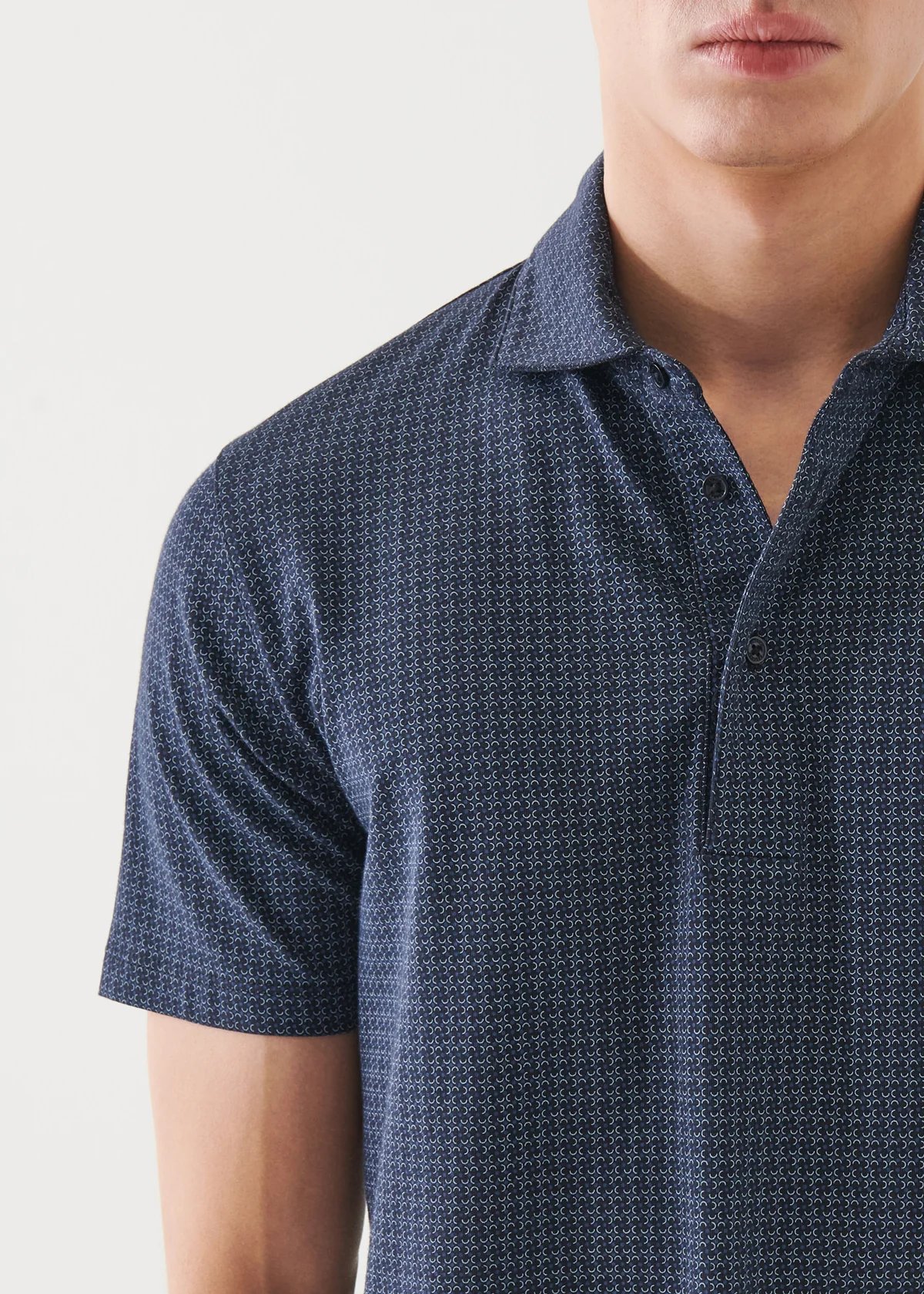 Pima Cotton Stretch Neat Printed Polo - Midnight - Patrick Assaraf Canada - Danali