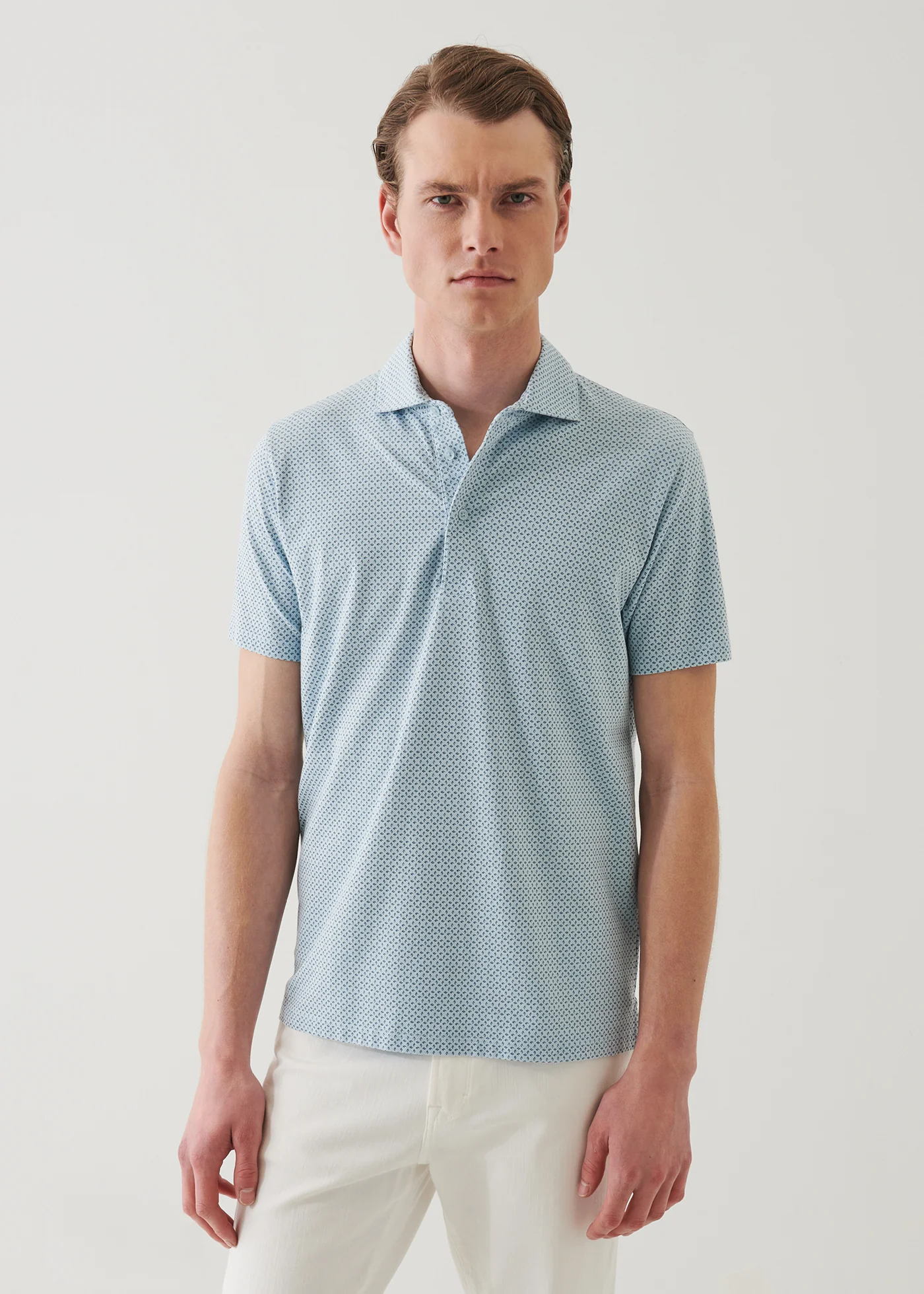 Patrick Assaraf Pima Cotton Stretch Printed Polo Baby Blue - Patrick Assaraf Canada - Danali
