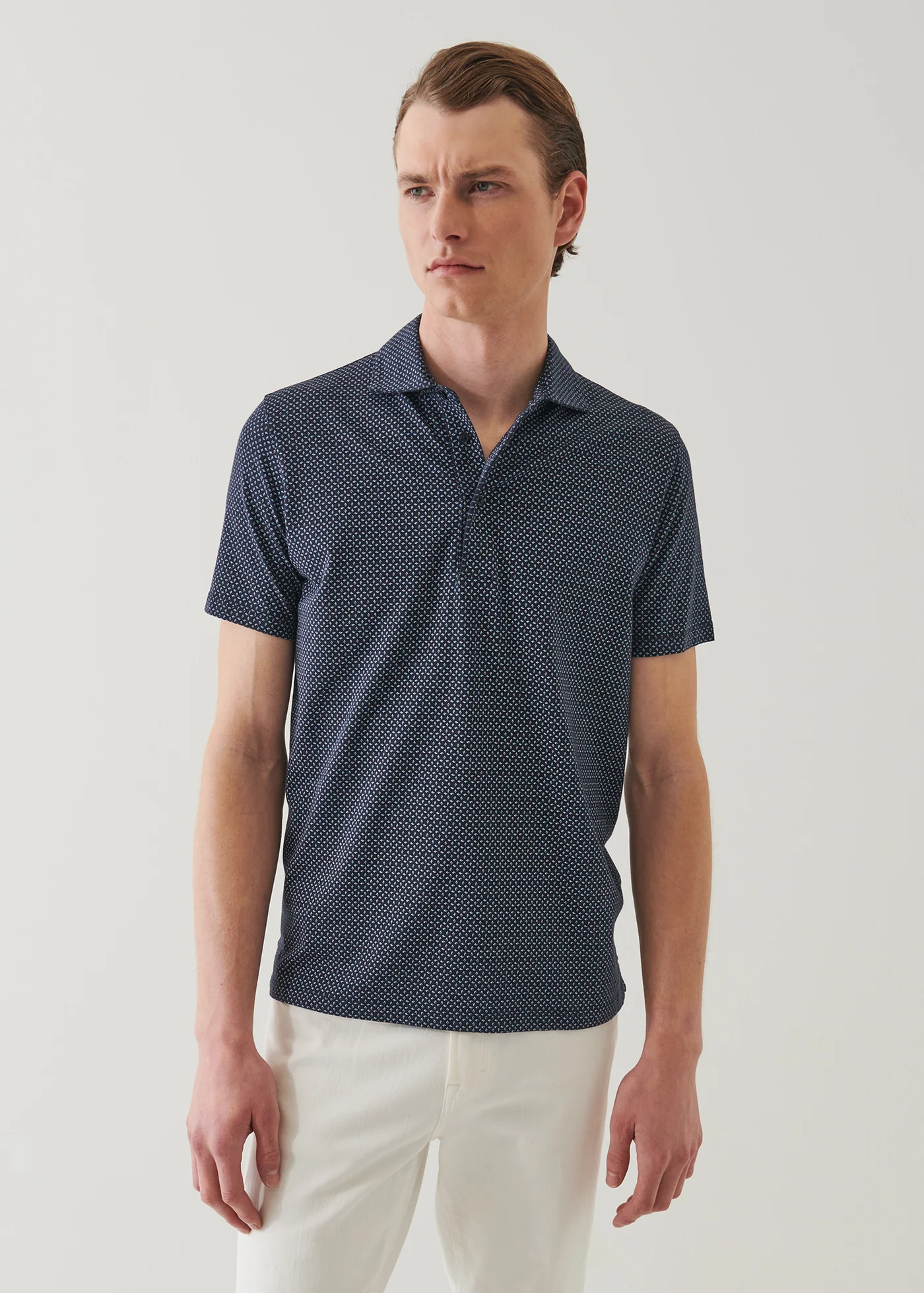 Patrick Assaraf Pima Cotton Stretch Printed Polo Midnight - Patrick Assaraf Canada - Danali