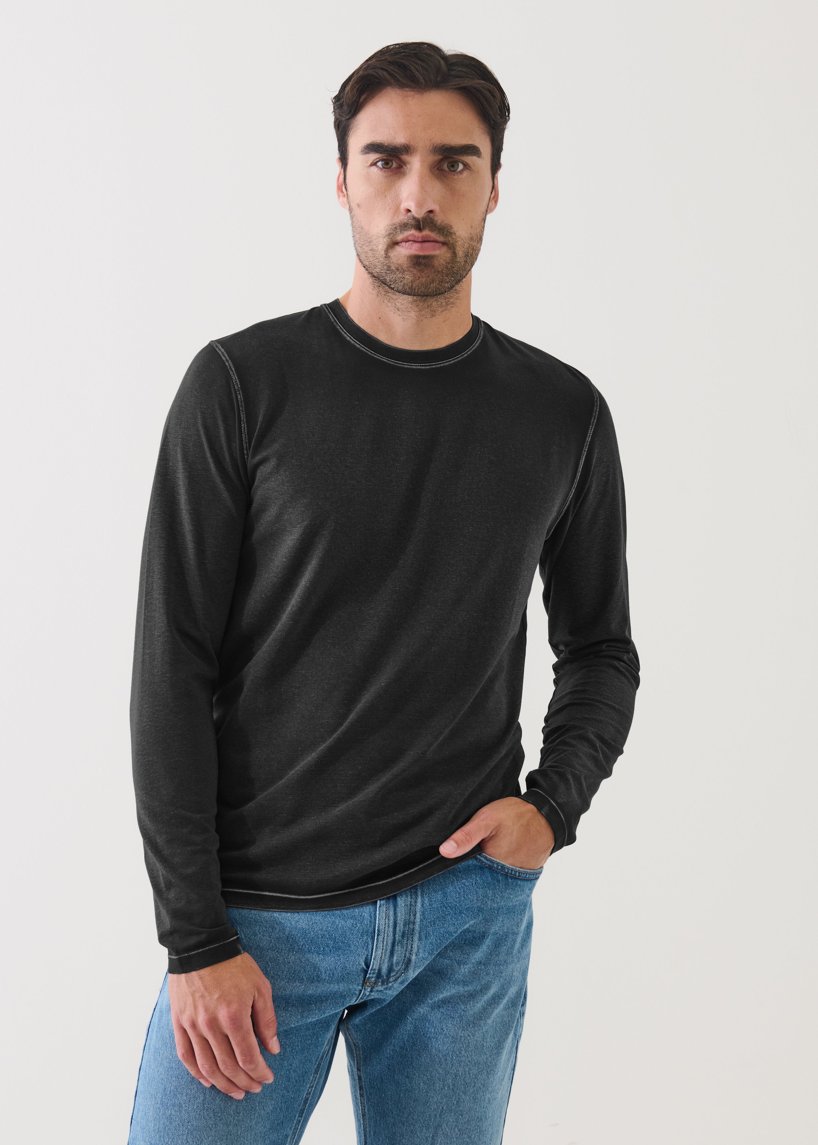 Pima Stretch Heavyweight Crew T-Shirt - Black - Patrick Assaraf Canada - Danali