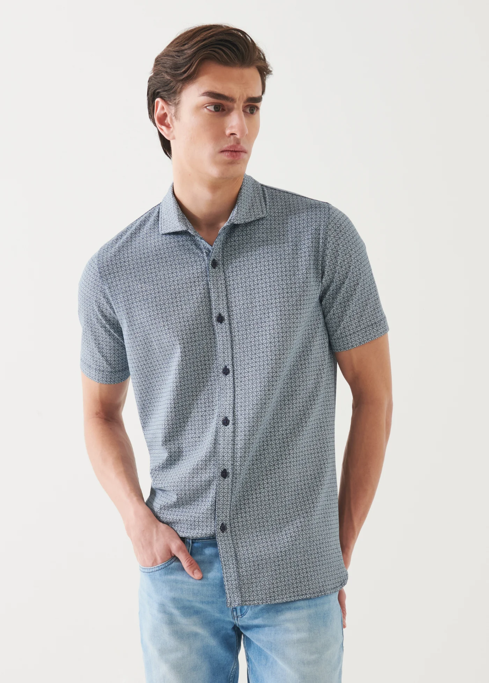 Printed Pima Cotton Stretch Button Up Shirt - Jewel - Patrick Assaraf Canada - Danali