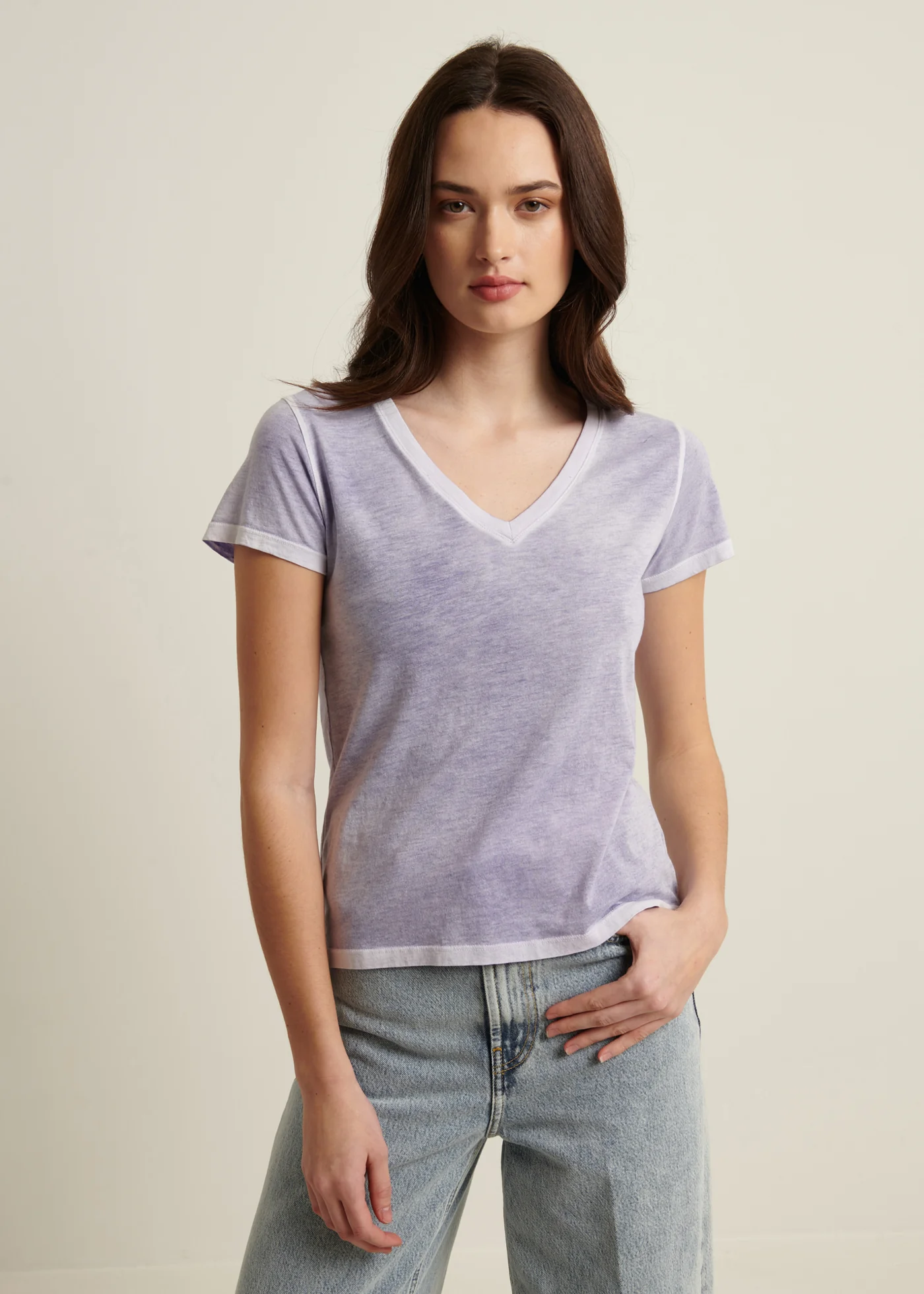 Reverse Spray Lightweight Pima Cotton V-Neck T-Shirt - Foxglove Purple - Patrick Assaraf Canada - Danali