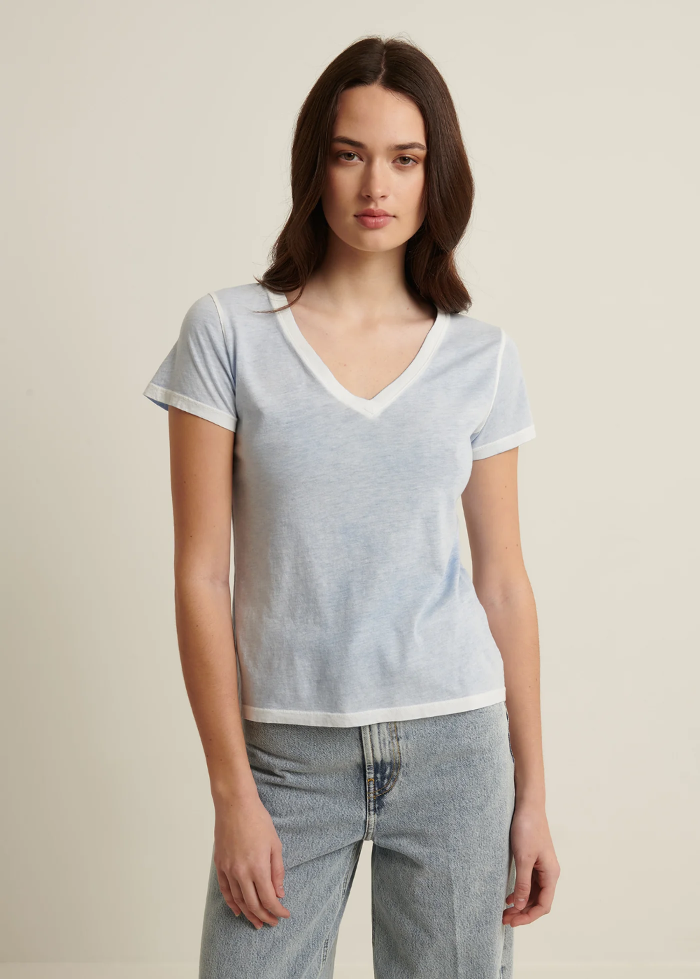 Patrick Assaraf Reverse Spray Lightweight Pima Cotton V-Neck T-Shirt Island Blue - Danali