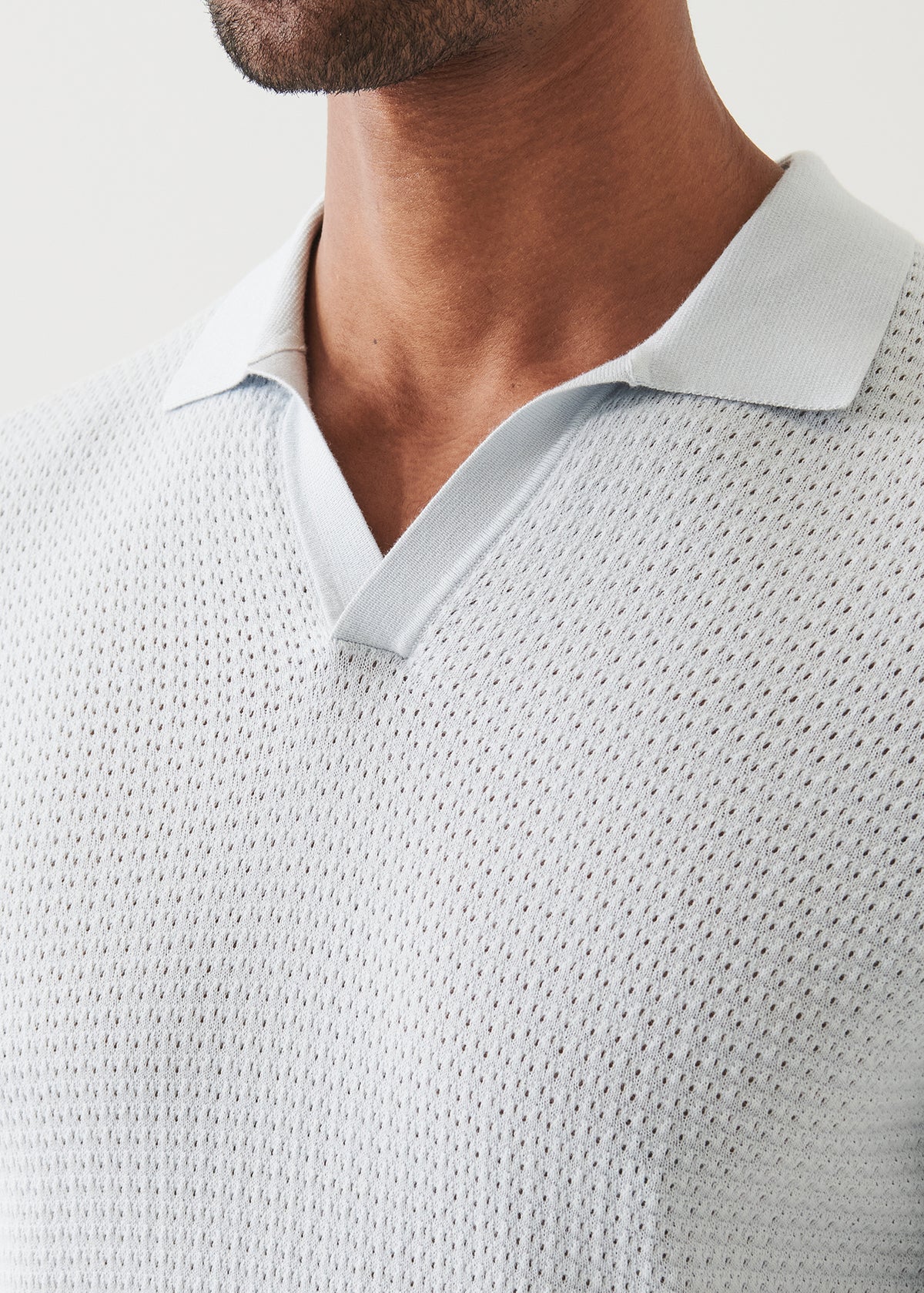 Short Sleeve Johnny Collar Polo Sweater - Pale Blue - Patrick Assaraf Canada - Danali