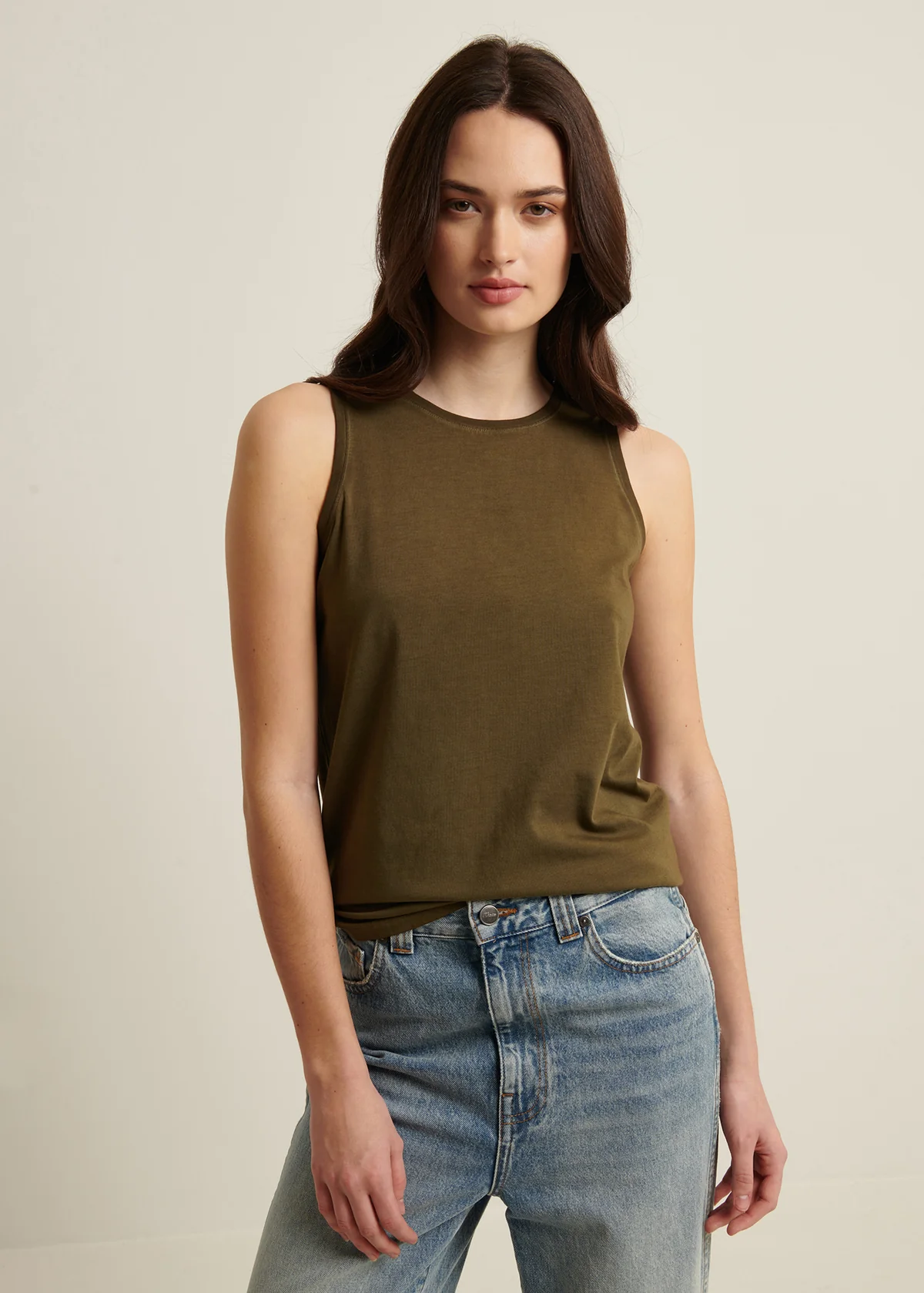 Sublime Reactive Pima Cotton Stretch Boyfriend Tank - Deep Olive - Patrick Assaraf Canada - Danali