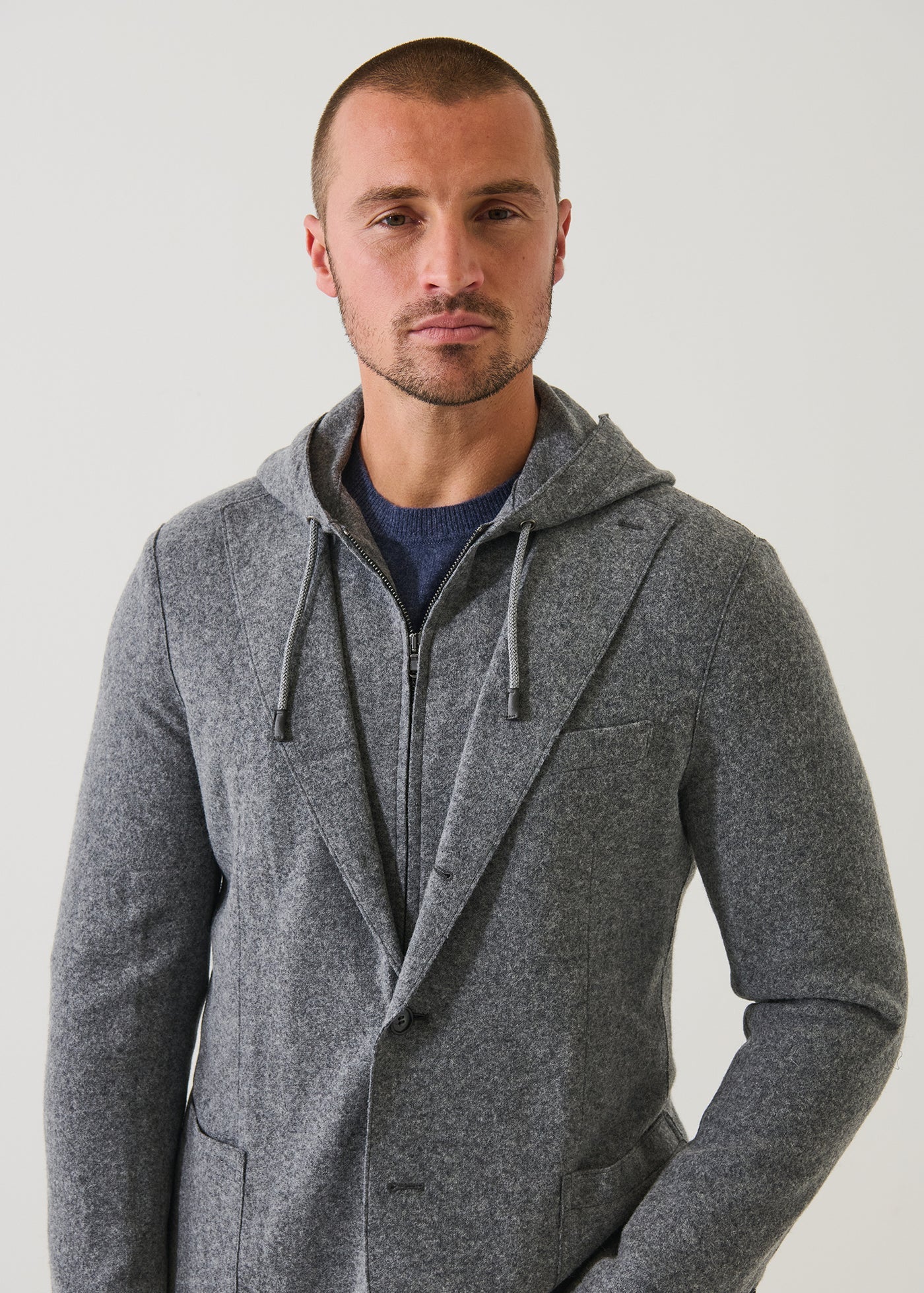 Wool Hooded Blazer - Charcoal - Patrick Assaraf Canada - Danali