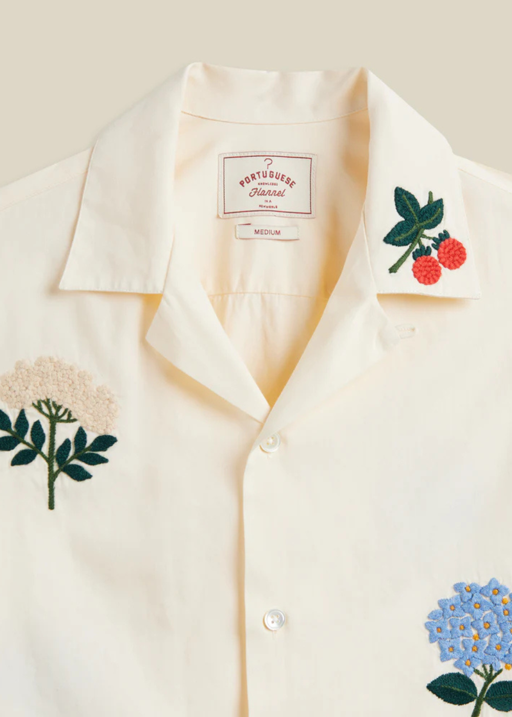Embroidery Flowers Shirt - Ecru - Portuguese Flannel Canada - Danali