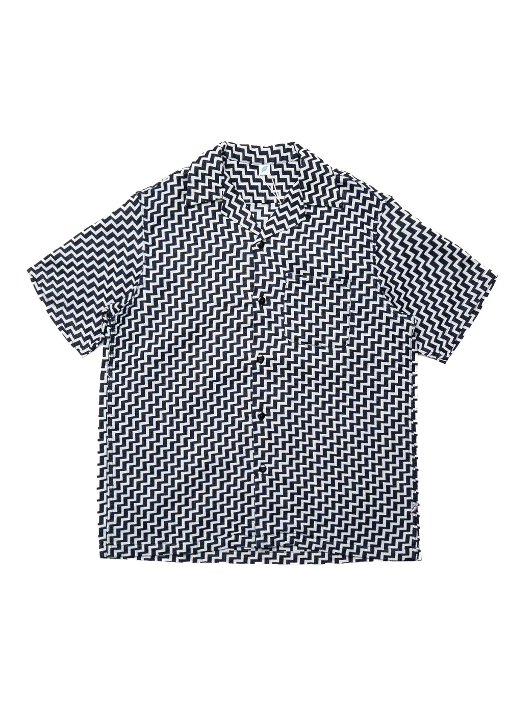 Jacquard Open Collar Short Sleeve Shirt - Saw - Pure Blue Japan Canada - Danali